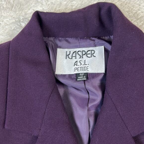 Y2K Kasper A.S.L. Petite Purple eggplant velvet trim skirt suite, size 4P - Picture 6 of 14